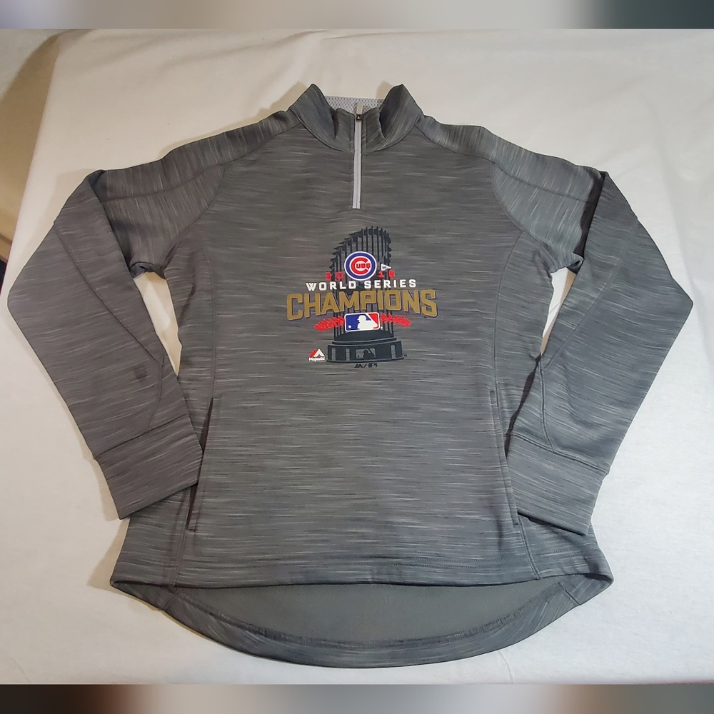 2016 Chicago Cubs MLB Championship Majestic 1/4 Zip Pullover Fleece Sweater